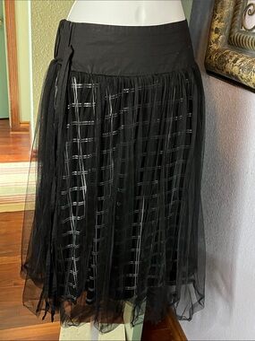 Black Plaid Skirt  With Sheer Tulle Overlay - Japanese Fashion